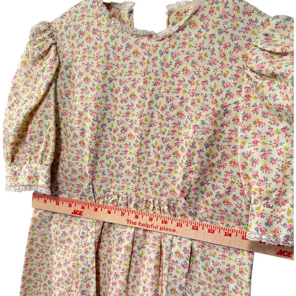 Vintage Cottagecore XS Puff Shoulder Prairie Dress Liberty Floral Butter Yellow - Picture 8 of 12
